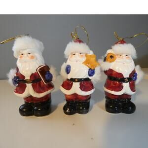 Vintage Christmas Santa Ornaments Set of 3 Ceramic